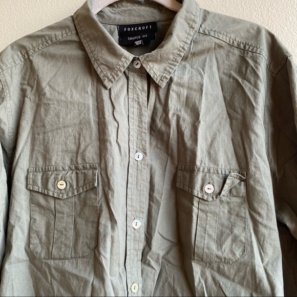 Foxcroft Olive Green Shaped Fit Button-up Shirt Sz 14 - Picture 12 of 15